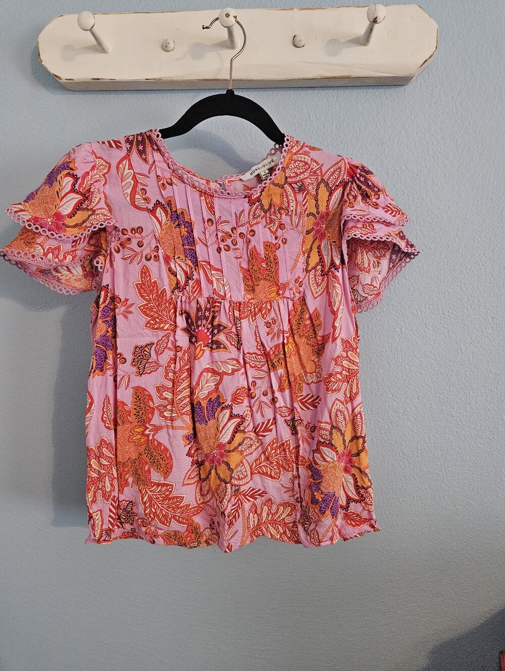 Rose + Olive Pink Floral Flutter Sleeve Blouse